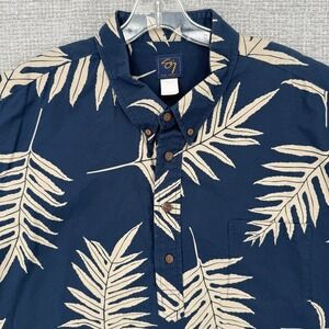 Sig Zane Hilo Hawaiian Aloha Shirt Mens Sz 3XL Blue Fronds Floral‎ Popover